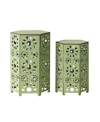 Sunburst Iron End Table Set - Crackle Teal, Blue, or Green