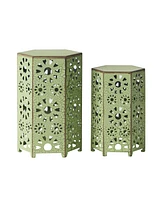 Sunburst Iron End Table Set - Crackle Teal, Blue, or Green