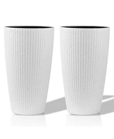 Modern Indoor/Outdoor Planters with Automatic Watering, 22.5 Inches (White, 2-Pack)