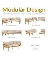 4-Piece Wood Patio Furniture Set - L-Shaped Sectional Outdoor Conversation Light Brown