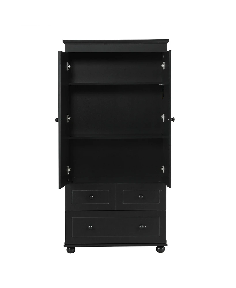 Tall Storage Cabinet with Three Drawers for Bathroom/Office, Black