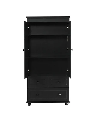 Tall Storage Cabinet with Three Drawers for Bathroom/Office, Black