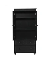 Tall Storage Cabinet with Three Drawers for Bathroom/Office, Black