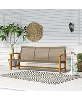 Outsunny 3-Seat Wicker Outdoor Couch Patio Sofa with Acacia Wood Armrests