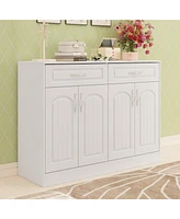Double-draw, 4-door shoe cabinet, white multi-functional shoe rack, movable shelves