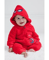 Avengers Baby Boys Marvel Spider-Man Cozy Sherpa Zip Up Cosplay Coverall