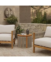 LuxenHome Outdoor Acacia Wood Rope Sides Round Drum Side and End Tables