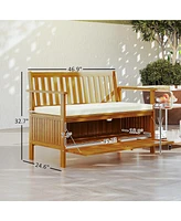 Outsunny Outdoor Bench with Storage, 2 Seater Acacia Wood Patio Bench,