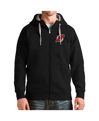 Antigua Men's Black New Jersey Devils Logo Victory Full-Zip Hoodie
