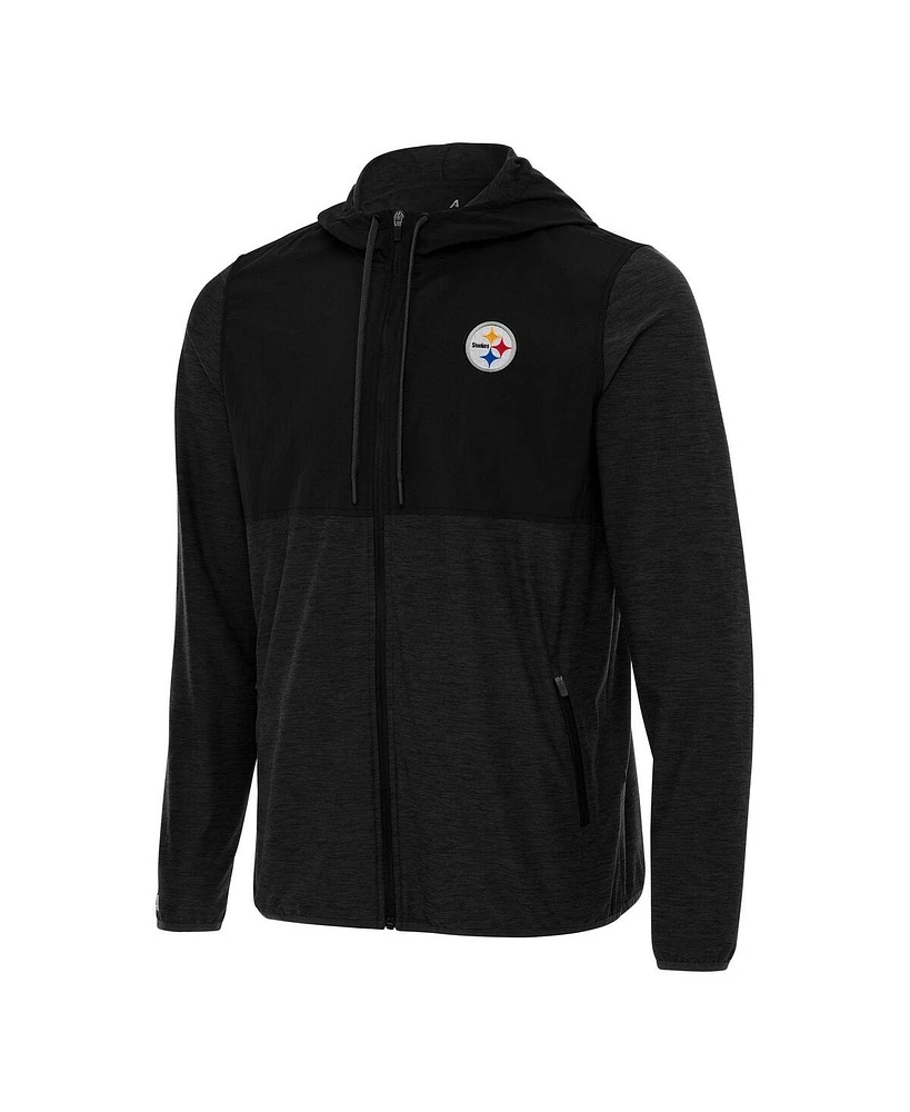 Antigua Men's Black/Charcoal Pittsburgh Steelers Sway Full-Zip Hoodie