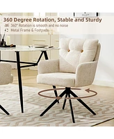 Dyhome Dining Chairs Set of 2, Mid Century Modern Swivel with Arm, Upholstered Accent Chair for Kitchen Living Room, Metal B