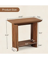 Tribesigns 2 Set End Table for Living Room, 2-Tier Wood Sofa Side Table with Storage and Curved Pedestal, Industrial Bedside Night Stand for Bedroom,