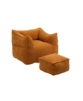 Memory Foam Bean Bag Chair with High Back and Footstool for Living Room or Bedroom, Pre Filled Lazy Sofa Lounger with Durable Cover -The Pop Home