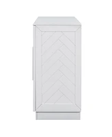 White Sideboard Cabinet with 4 Doors, Adjustable Shelves, and Silver Handles