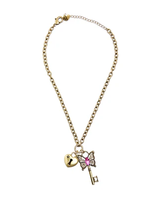 Betsey Johnson Faux Stone Boho Butterfly Key Charm Pendant Necklace