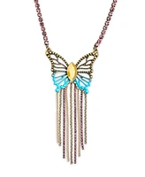 Betsey Johnson Faux Stone Boho Butterfly Fringe Pendant Necklace