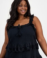 And Now This Trendy Plus Eyelet Cotton Sleeveless A-Line Dress, Exclusively at Macy's
