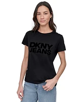 Dkny Jeans Women's Flocked Logo Crewneck T-Shirt 