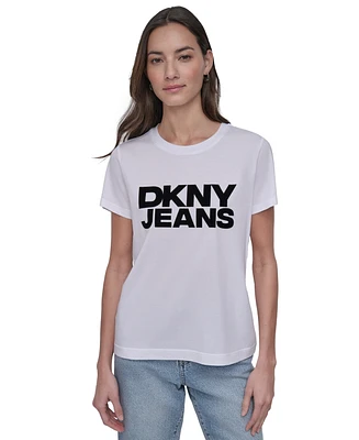 Dkny Jeans Women's Flocked Logo Crewneck T-Shirt