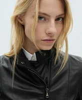 Mango Women's Fitted Zipper Leather Jacket