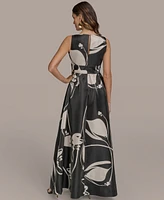Donna Karan New York Women's Printed V-Neck Sleeveless Gown