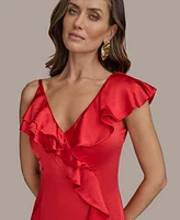 Donna Karan New York Women's Ruffle-v-Neck Sleeveless Gown