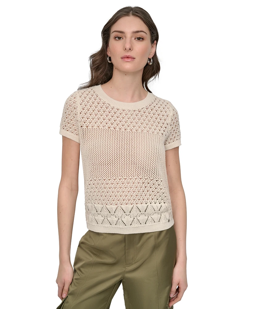Dkny Jeans Women's Mixed-Stitch Short-Sleeve Sweater - G0H