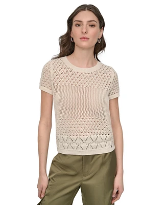 Dkny Jeans Women's Mixed-Stitch Short-Sleeve Sweater - G0H