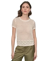 Dkny Jeans Women's Mixed-Stitch Short-Sleeve Sweater - G0H