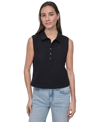 Dkny Jeans Women's Cropped Sleeveless Polo Shirt