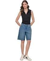 Dkny Jeans Women's High Rise Relaxed Cotton Denim Bermuda Shorts - OED
