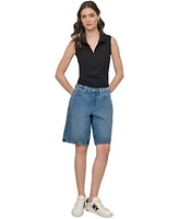 Dkny Jeans Womens Cropped Sleeveless Polo Shirt Relaxed Denim Bermuda Shorts
