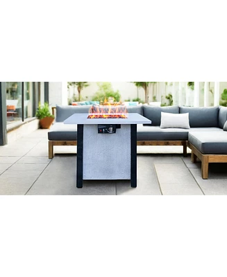 25" Outdoor Propane Fire Pit Table: 50,000 Btu with Charcoal Grain Design