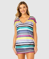 Anne Cole Women's Barcode Stripe Mesh T-Shirt Swim Cover-Up