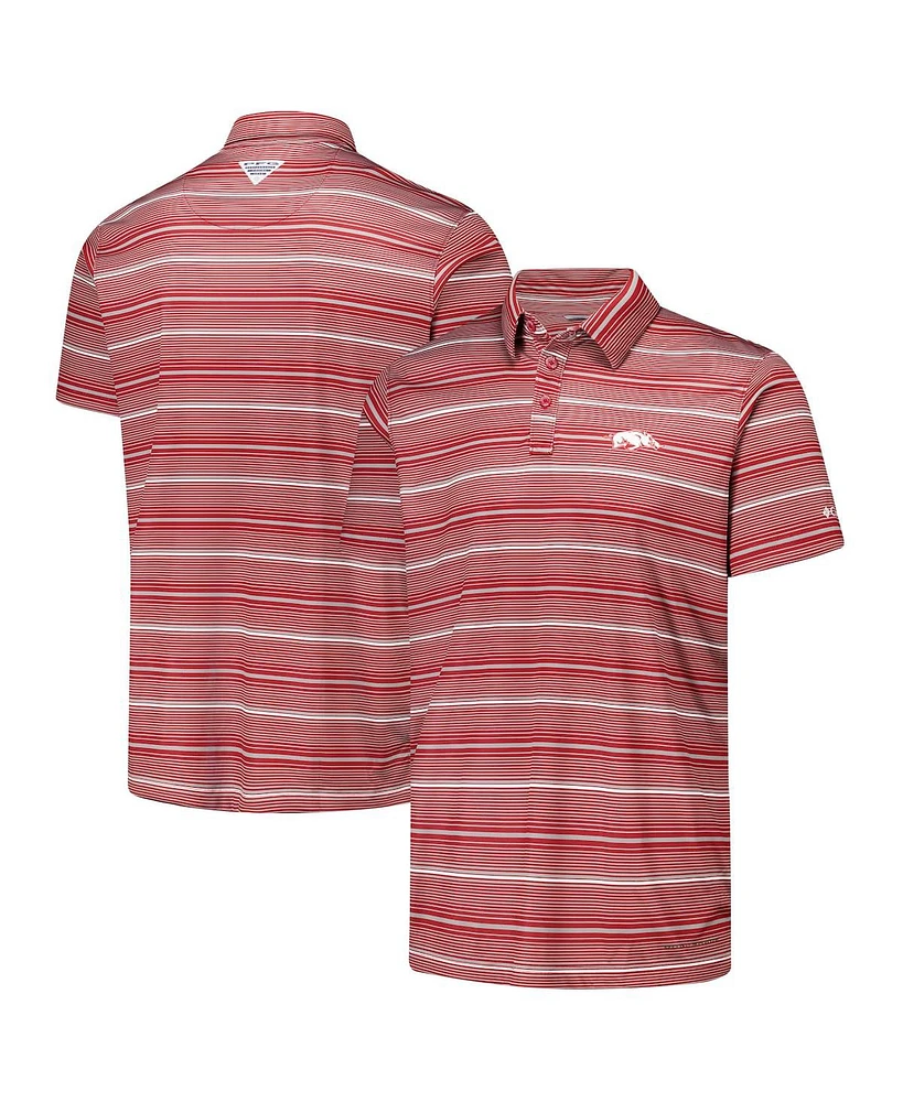 Columbia Men's Cardinal Arkansas Razorbacks Pfg Super Terminal Tackle Omni-Shade Stripe Polo Shirt