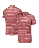 Columbia Men's Cardinal Arkansas Razorbacks Pfg Super Terminal Tackle Omni-Shade Stripe Polo Shirt