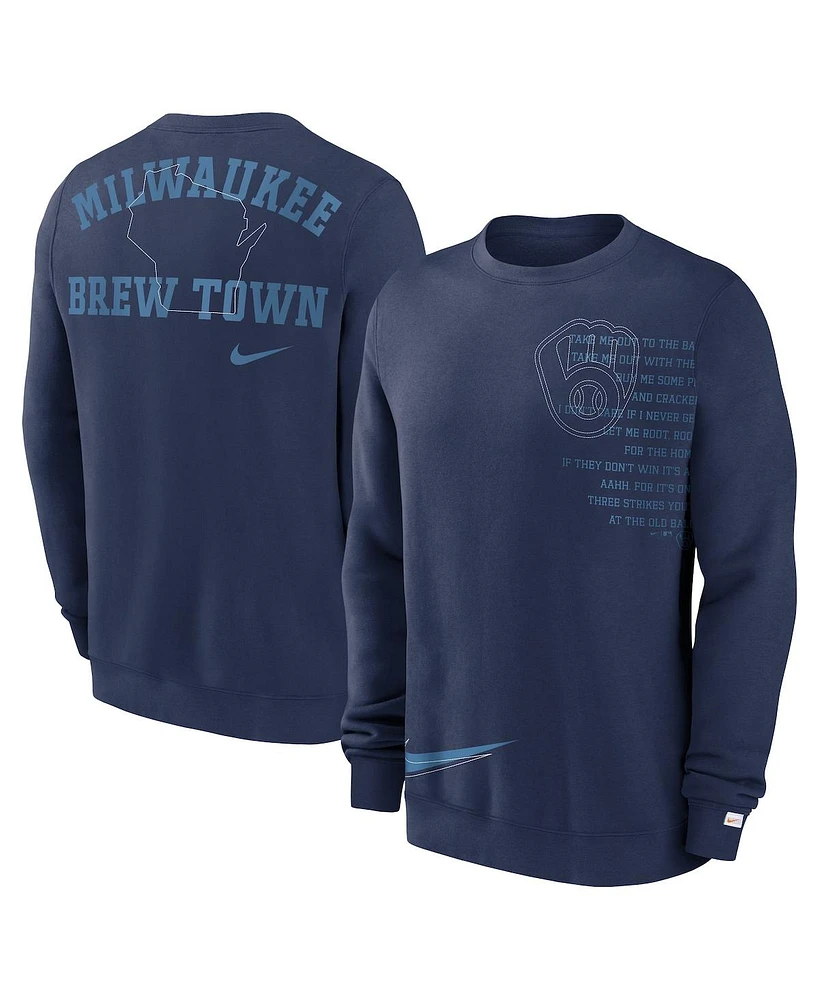 Nike Men's Navy Milwaukee Brewers Statement Ball Game Pullover Sweatshirt