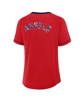 Fanatics Women's Red Los Angeles Angels League Diva Star Raglan V-Neck T-Shirt
