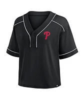 Fanatics Women's Black Philadelphia Phillies Oversized Champ Game Midi Cropped V-Neck T-Shirt