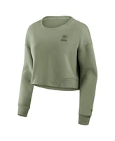 Fanatics Women's Olive Green Bay Packers Studio Tri-Blend Cropped Pullover Sweatshirt