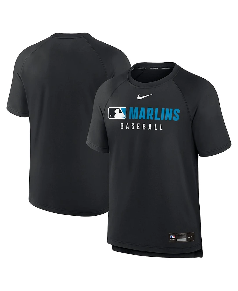 Nike Men's Black Miami Marlins Authentic Collection Pregame Raglan Performance T-Shirt