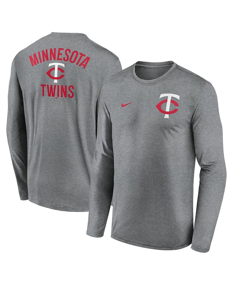 Nike Men's Heather Charcoal Minnesota Twins 2-Hit Legend Performance Long Sleeve T-Shirt
