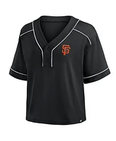 Fanatics Women's Black San Francisco Giants Oversized Champ Game Midi Cropped V-Neck T-Shirt