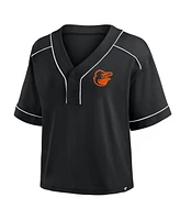 Fanatics Women's Black Baltimore Orioles Oversized Champ Game Midi Cropped V-Neck T-Shirt