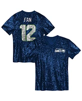 Outerstuff Big Girls 12 Fan College Navy Seattle Seahawks Sequin V-neck Fashion Jersey