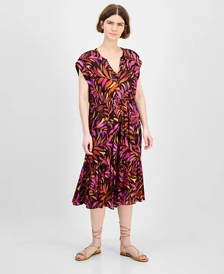 Democracy Women's Printed Extended-Shoulder Midi Dress