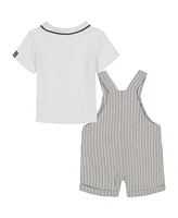 Calvin Klein Baby Boys 2-Piece Knit Tipped Polo Shirt and Oxford Stripe Shortall Set