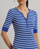 Lauren Ralph Petite Striped Waffle-Knit Cotton Henley Dress