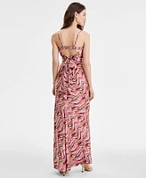 Seni & Cade Juniors' Satin Printed Twist-Front Maxi Dress