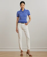 Lauren Ralph Petite Striped Cable-Knit Cotton Polo Sweater